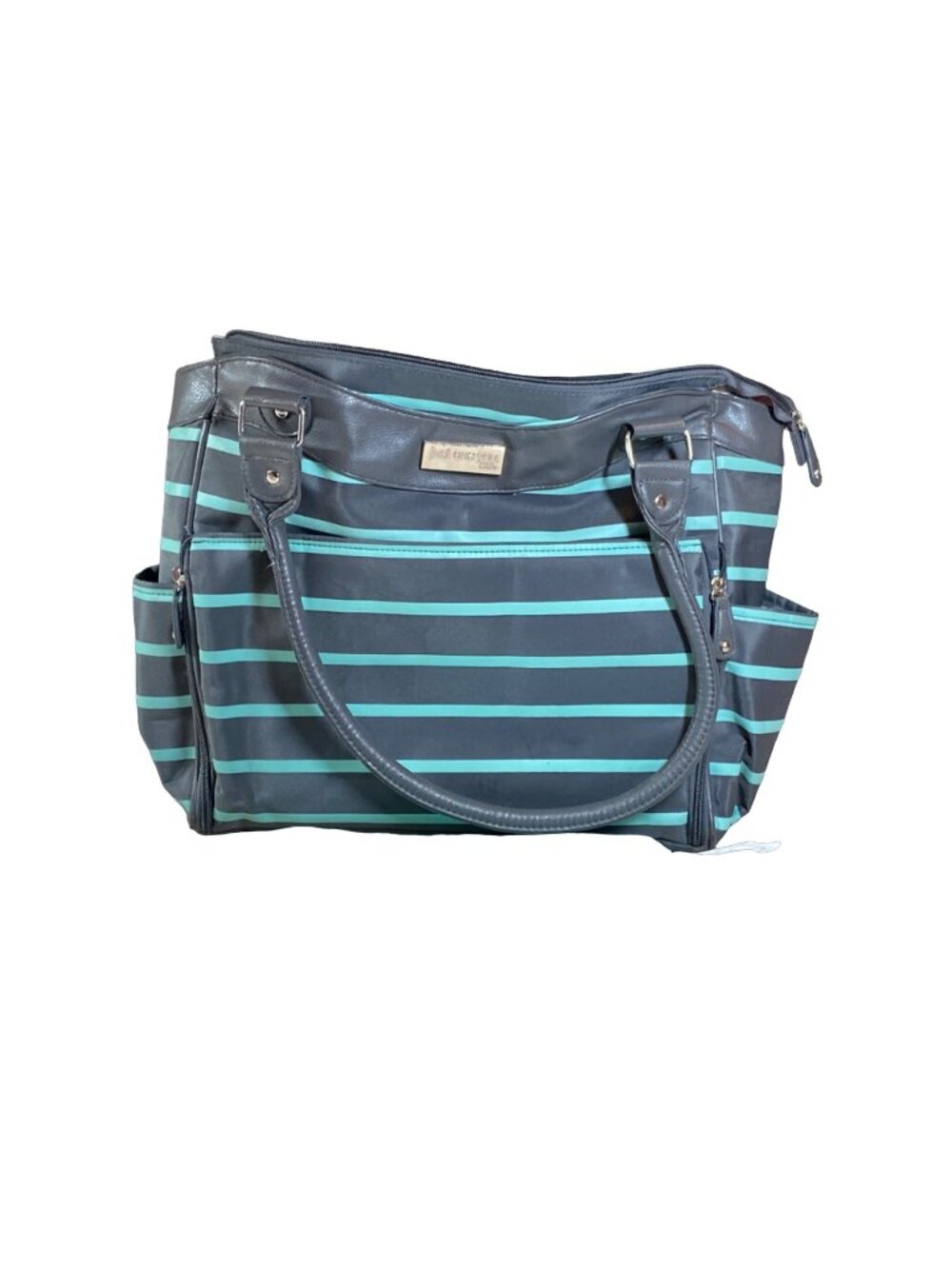 Just One You By Carters Diaper Bag Gray & Teal Striped With Polka Dot Interior L